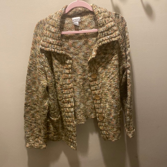 Multi-colored Chico’s Cardigan with Wooden Buttons - Picture 1 of 8